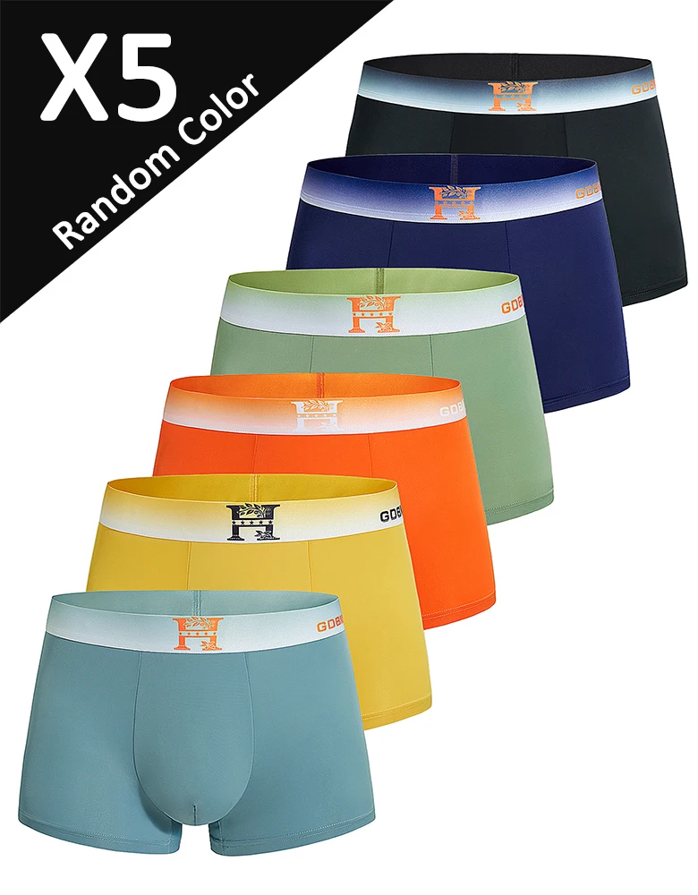 

5Pcs Random Men's Underwear Hombre Panties Boxershorts Comfortable BreathableUnderwear Sexy Underwear Solid Color Boxer Shorts