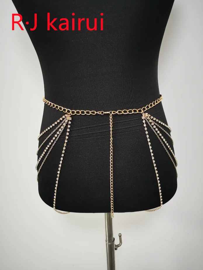 Fashion Style WRB978 Women Gold Color Waist Belly Chains Sexy Rhienstone Waist Belly Chains Jewelry 2 Colors