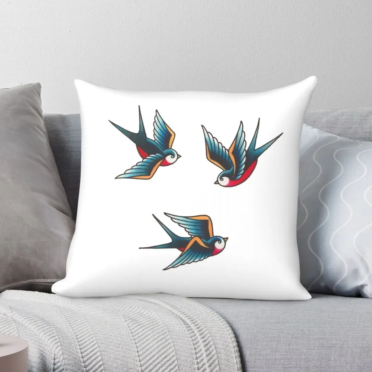Swallow Tattoo Retro Square Pillowcase Polyester Linen Velvet Creative Zip Decor Pillow Case Home Wholesale 18