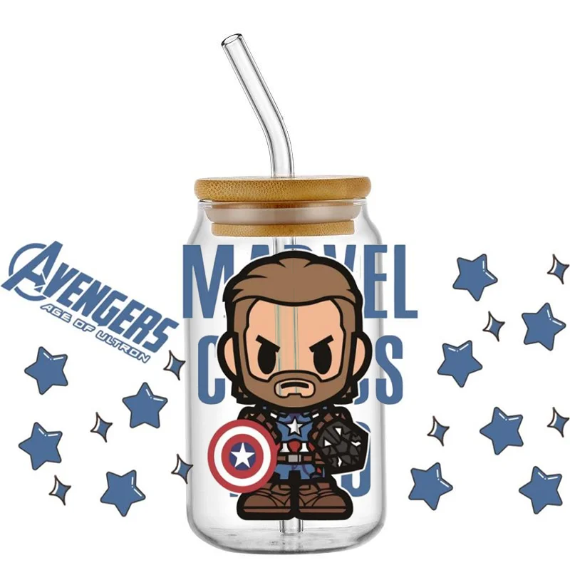 Miniso Designs like Thanos, Iron Man and Captain America UV DTF Transfer Sticker Waterproof Transfers Decals For 16oz Glass Cup