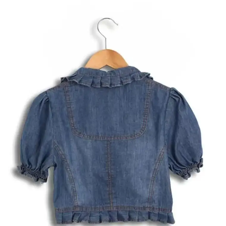 Vintage bleu Denim vestes à manches courtes coupe ajustée été femmes veste manteaux mignon Petter Pan col à volants doux femmes japonais