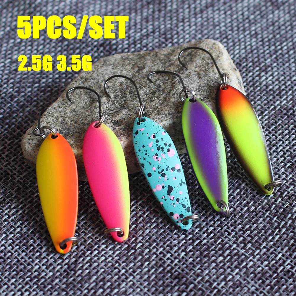 

5Pcs/set Metal Spoon Bait Fishing Lures 2.5g 3.5g Sinking Spinner Luminous UV Coat Stream Metal Jiig Trout Bass Pesca Tackle