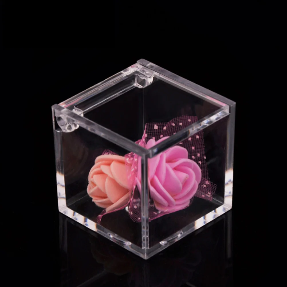 

6Pcs Flip Top Storage Box Transparent Candy Container for Wedding Birthday Party Favor Gift Packaging Square Plastic Candy Case