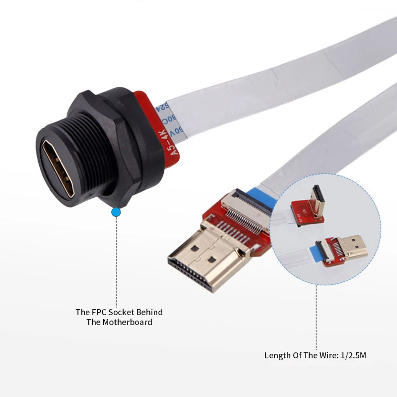 Waterproof HDMI Connector Cable Board Rear Socket Line 1M Thread PCB Type 4K60HZ Motherboard High-definition IP67 Socket Wire