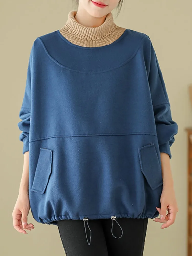 Women Casual Sweatshirts New 2023 Autumn Winter Korean Style Turtleneck Solid Color Loose Female Thick Warm Pullovers B3087