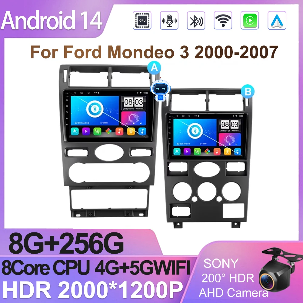 Car Android Android 14 For Ford Mondeo 3 2000-2007 Car Radio Multimedia Video Player Navigation GPS No 2 din Dvd Carplay Stereo