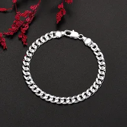 1 Piece 925 Sterling Silver 7MM Cuban Link Chain Bracelet For Men's and Women's Fashion Punk Style Jewelry Wedding Engagement