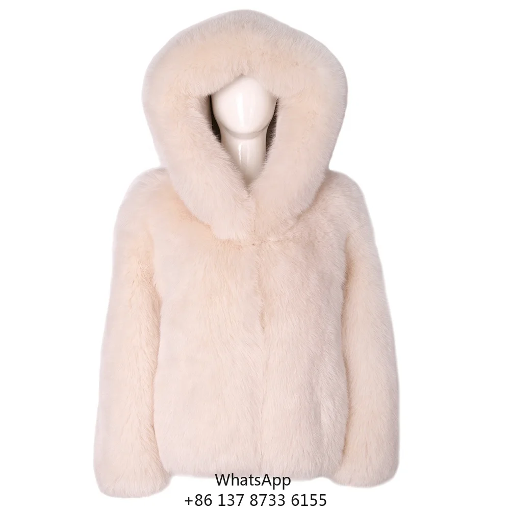 

Женское теплое зимнее пальто с капюшоном из натурального лисьего меха, белое, на заказ, в простом стиле