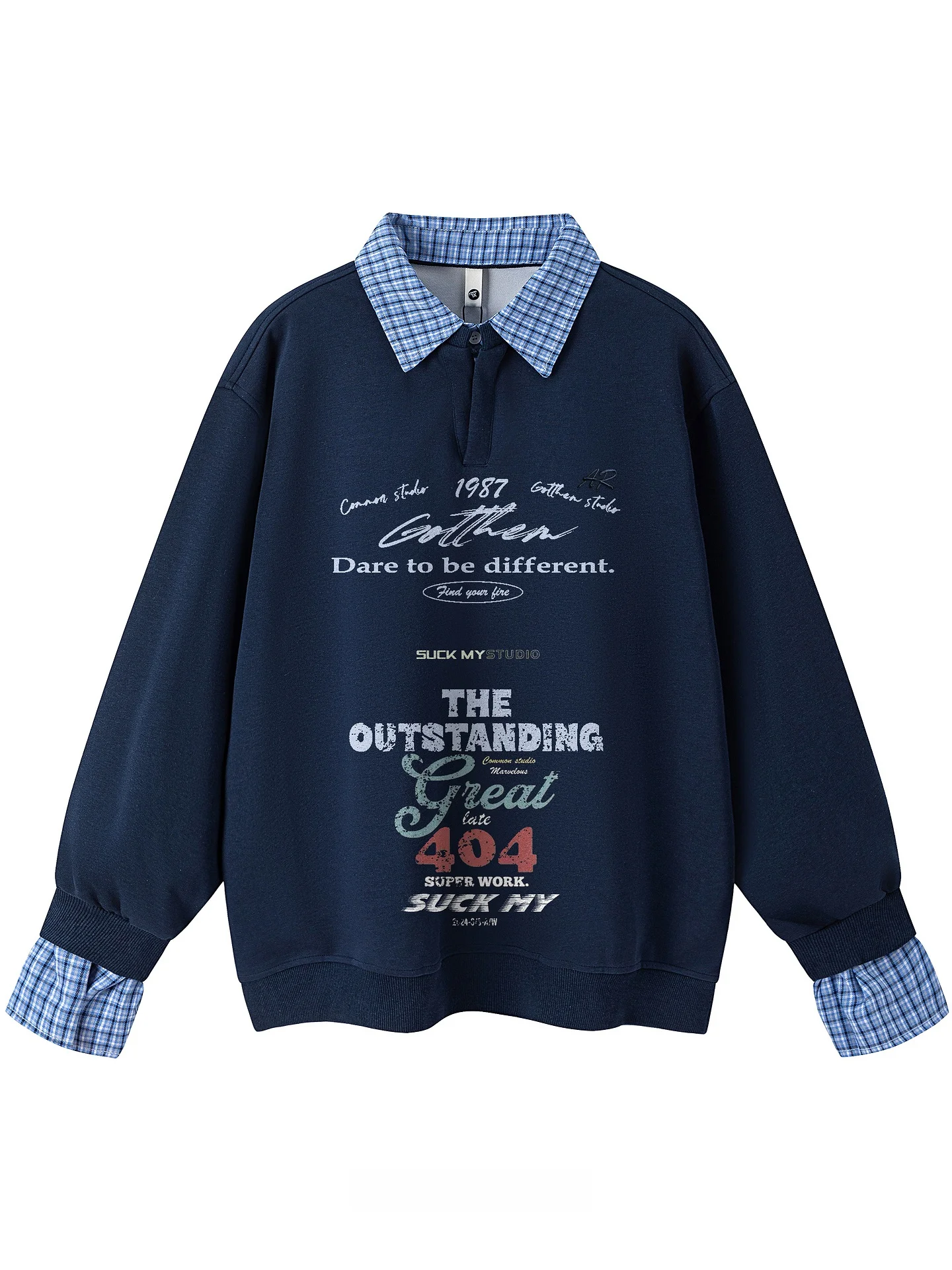 

Модный клетчатый свитшот свободного кроя с воротником, универсальный, молодежный, осенне-зимний, дышащий, из хлопка и полиэстера