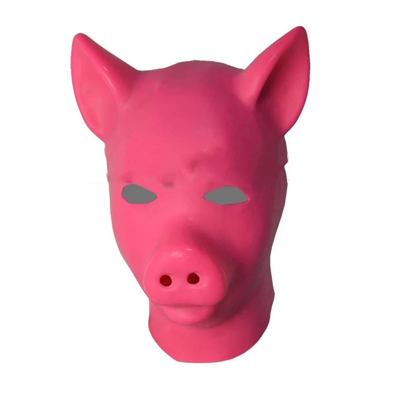 Hot 3D Pink Latex Pig Hood Mould Latex Rubber Fetish Animal Mask with Zipper Full Head Animal Hood