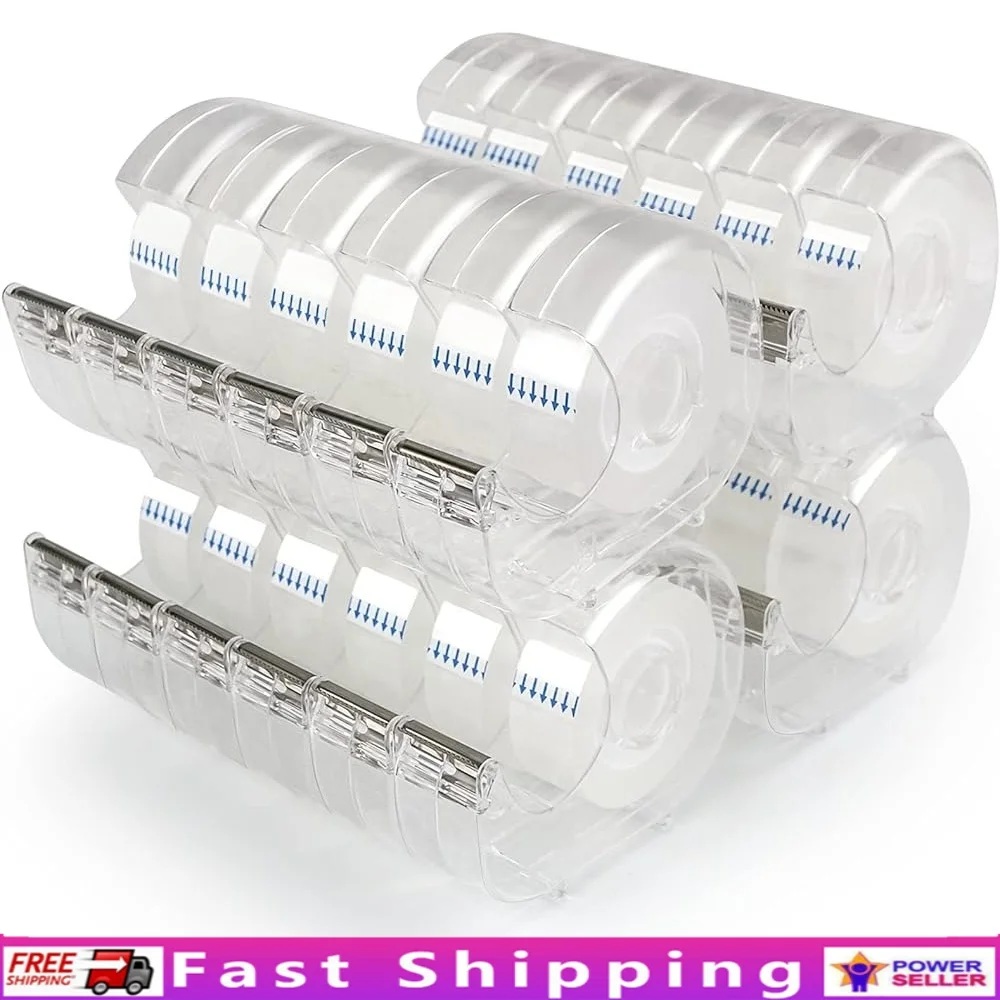 

24 Pcs Clear Tape Rolls with Dispenser Transparent Office Tape Refillable Dispensers Packing Craft Supplies Durable Tear