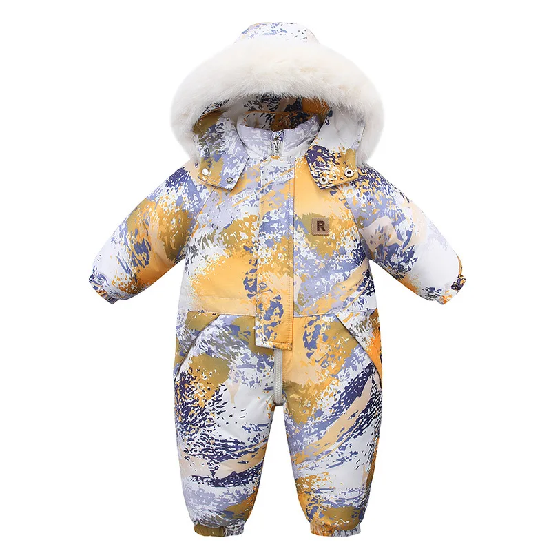 ZOETOPKID Winter Kid's Hooded Romper Lightweight Baby Girls Boys Snowsuit Ski Fur Lining Windproof Jumpsuit Children's Outwear