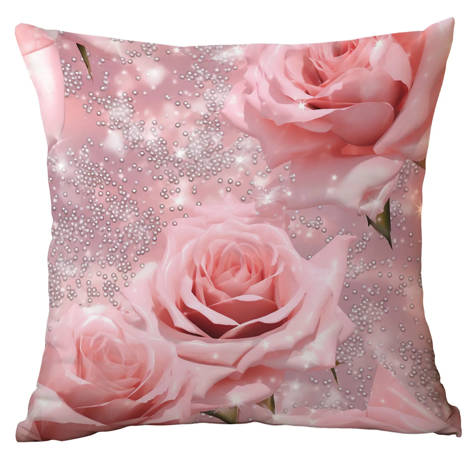 1pcs Creative Bright Floral Cushion Pillow Cover Elegant Pink Rose Pillowcase Home Sofa Decorative Throw Pillows Case