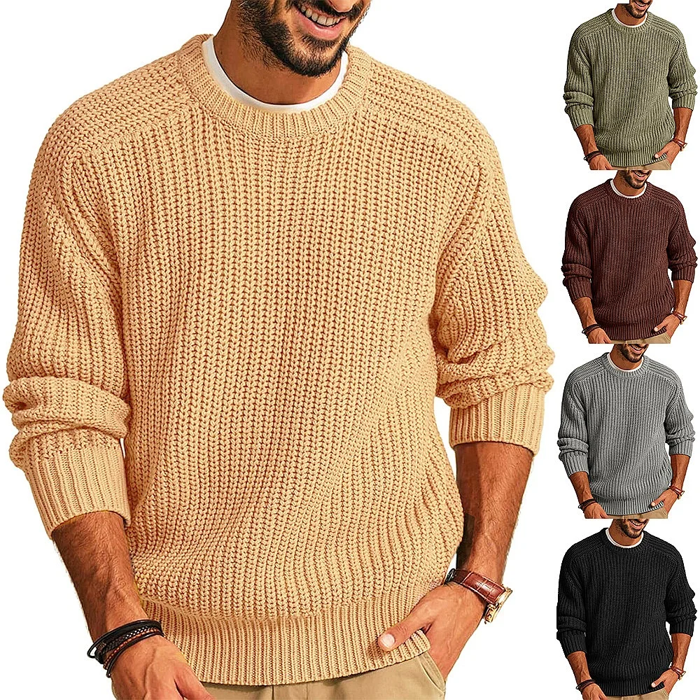 Men's Sweater Round Neck Knitwear Casual Pullover Sweaters Spring Summer Fashion Loose Retro Jumper