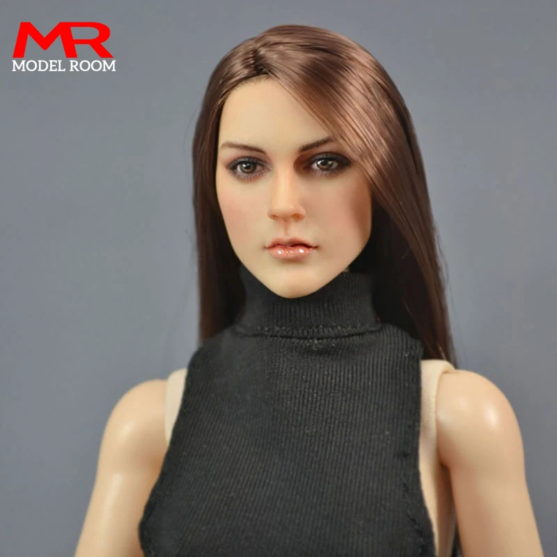 KIMI TOYS KT005 1/6 Europe Beauty Head Sculpt Brown Long Hair Head Carving Model Fit 12'' Female Soldier Action Figure Body Doll