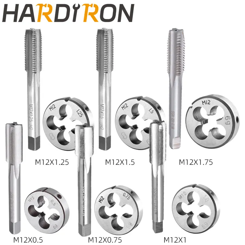 Hardiron M12x0.5 0.75 1 1.25 1.5 1.75 Tap and Die Set Right Hand, M10x0.5 0.75 1 1.25 1.5 1.75 Machine Thread Tap & Round Die