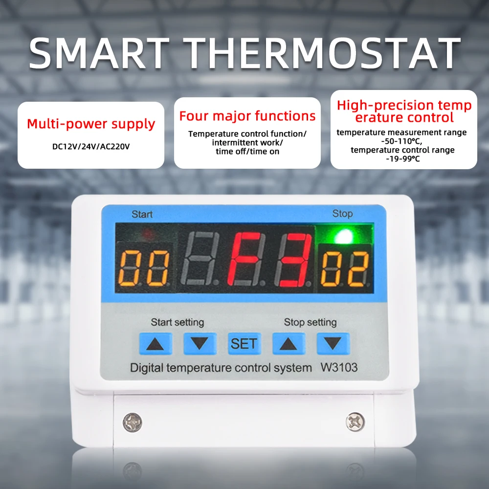 AC 220V DC 12V 24V Digital Thermostat 30A Temperature Controller Temperature Control Switch Wall Hanging Max 6600W W3103