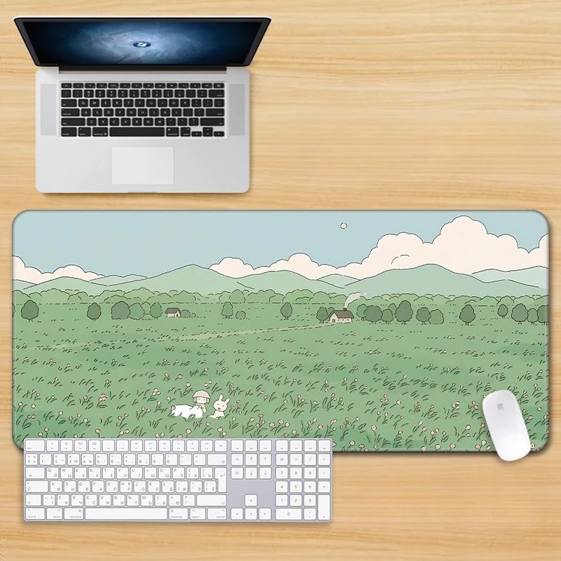 イラストヒーリング部門 Pu レザーマウスパッド特大グリーンガールかわいいコンピュータキーボードパッド学生目の保護パッド