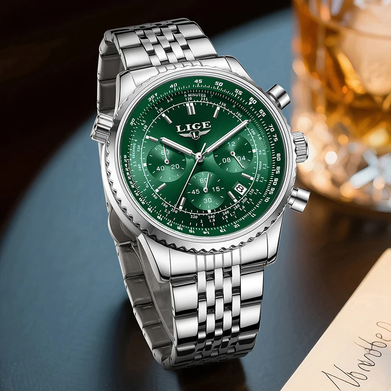 LIGE Fashion Green Watch Men Casual Military Sports Date Men's Quartz Watches Original Brand Luxury Waterproof Chronograph Male