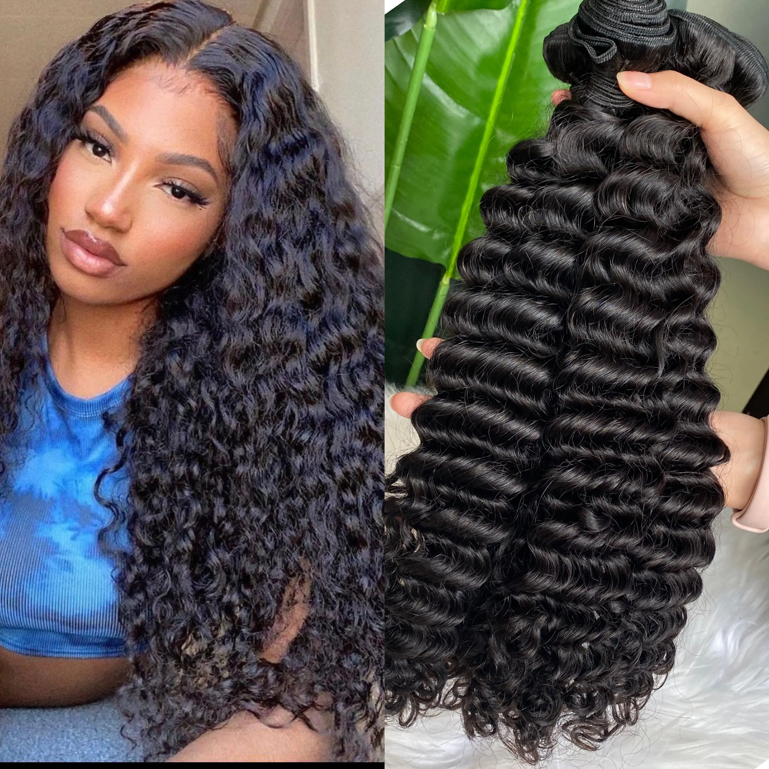 

Remy Deep Wave Natural Color Human Hair Bundles Virgin Hair Extensions