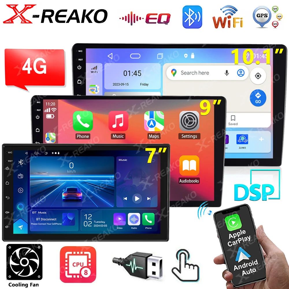 

X-REAKO 2 Din 7 9 10 Inch Autoradio Android 13 Car Radio 6G 128G Universal Multimedia Player Wireless Carplay Android Auto BT 4G