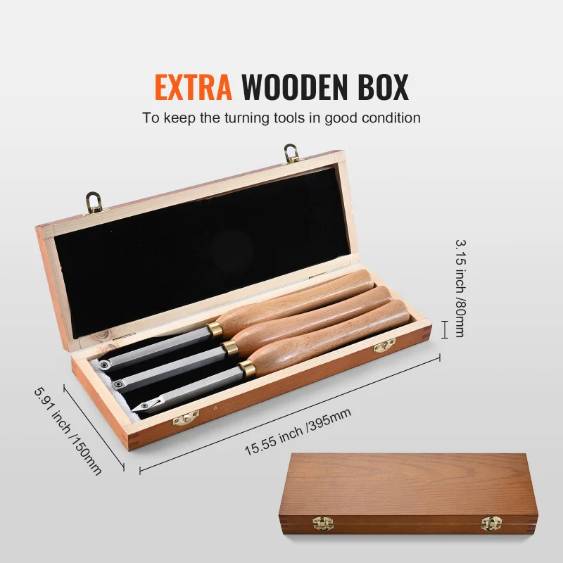 KFFKFF Wood Turning Chisel Trio, 3 Piece Set with Carbide Tips - Square, Round, Diamond Shapes