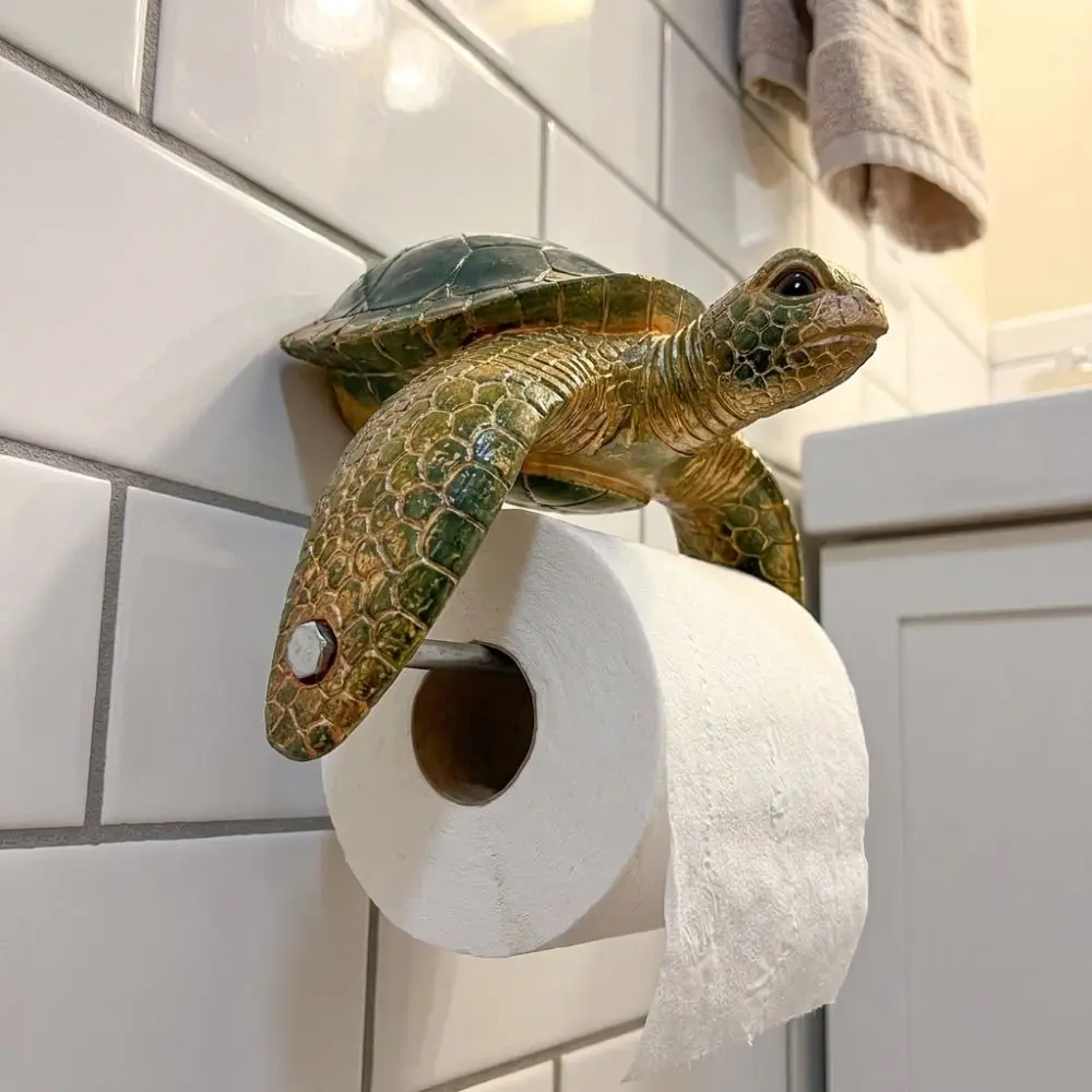 Resin Sea Turtle Toilet Paper Holder Coastal Style Cute Bathroom Tissue Holder Marine Animal Turtles Sharks - view 4