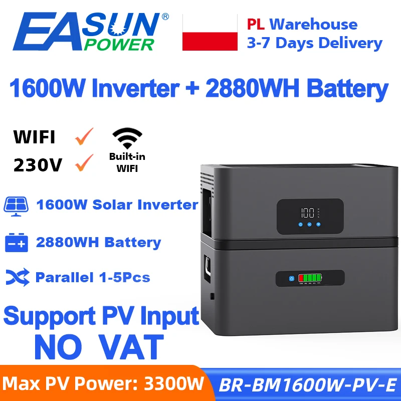 EASUN POWER 1600W Solar Inverter Smart Microgrid Balkon Energieopslagsysteem met 2880WH Batterij Ondersteunt netwerkverbinding WIFI EU VOORRAAD
