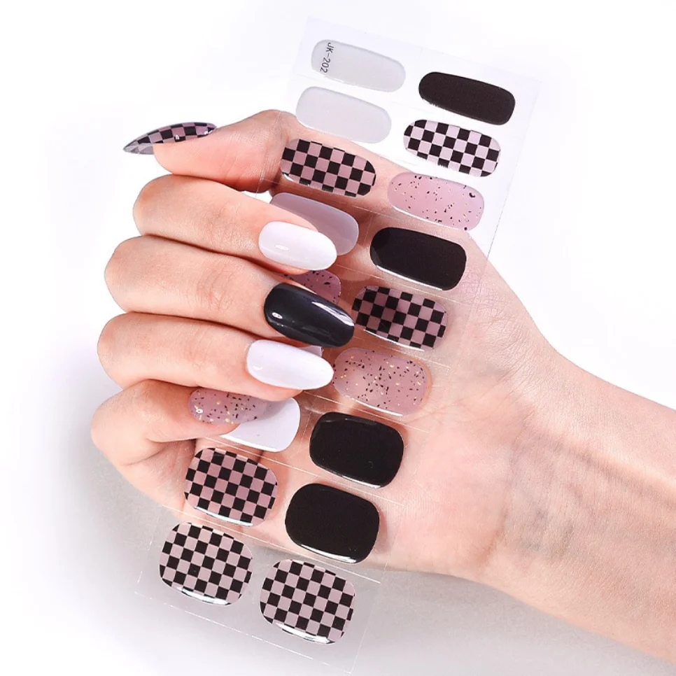 Pegatinas para uñas de Gel semihorneado, pegatinas impermeables, duraderas, terapia de luz UV, diseño de onda de leopardo negro, 18 unidades por lote