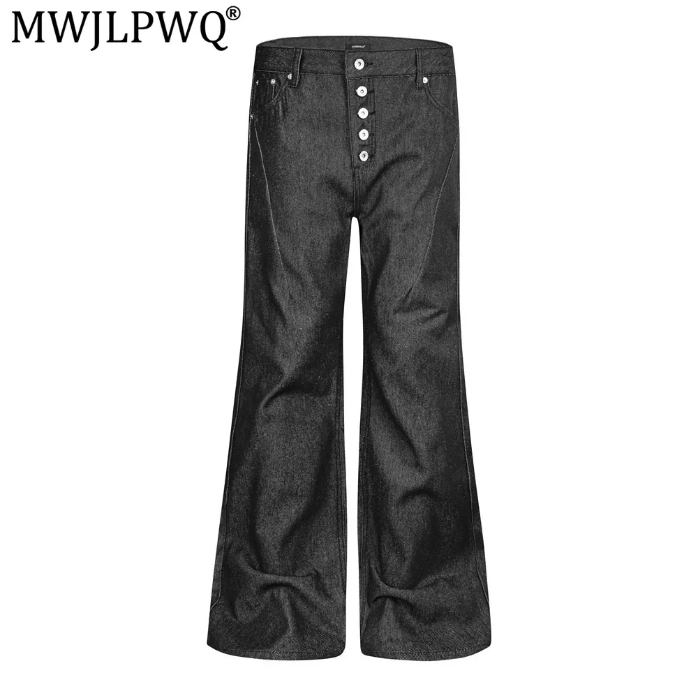 MWJLPWQ Men's Denim Slightly Flared Pants Buttoned Placket  Hippie Design Jeans Spring Autumn Casual Wide-Leg Trousers 21422
