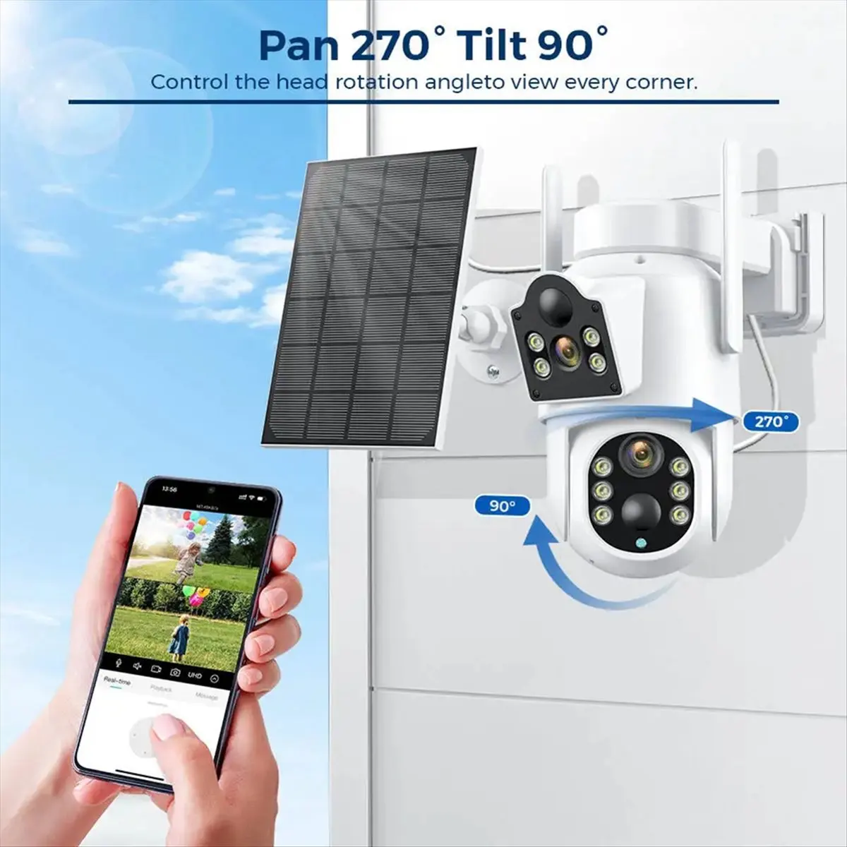 

Солнечная IP-камера CLOS с двумя объективами, PTZ, 4 МП HD, со встроенным аккумулятором, солнечной панелью, беспроводная, с сигнализацией, вилка стандарта США