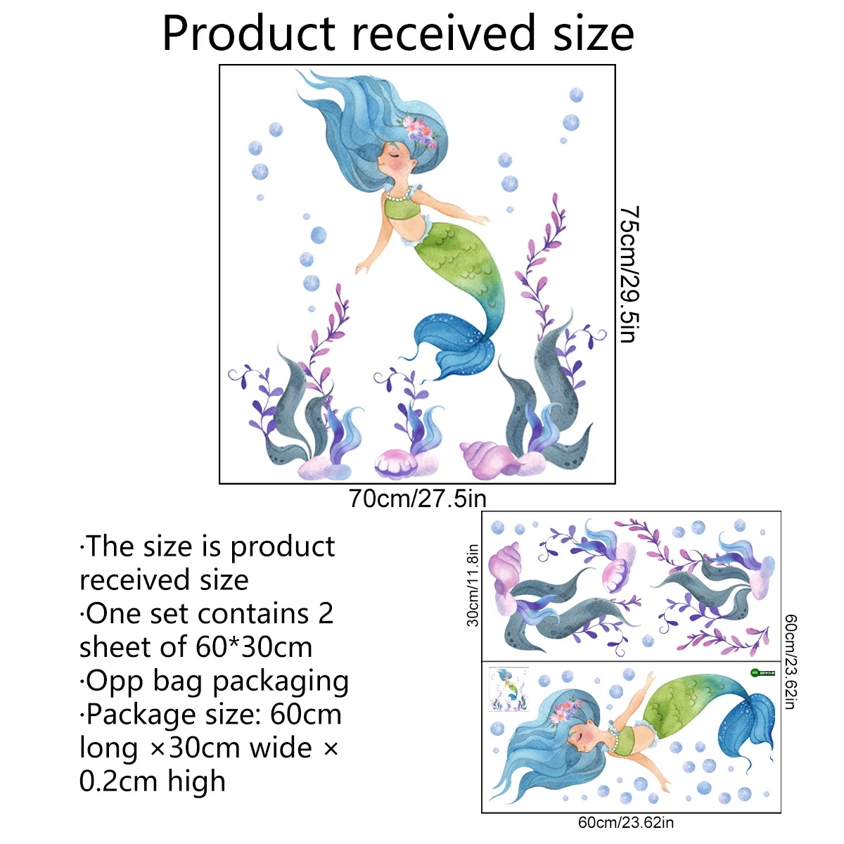 Zollor Cartoon Mermaid Underwater World Wall Sticker Bedroom Living room Shower Room Background Wall Creative Decoration Sticker