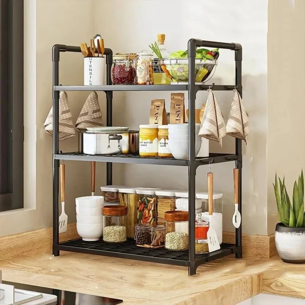 Kitchen Elevated Storage Rack Seasoning Organizer Microwave Bilayer Shelf Multifunctional Adjustable Shelves Kitchen Accessories