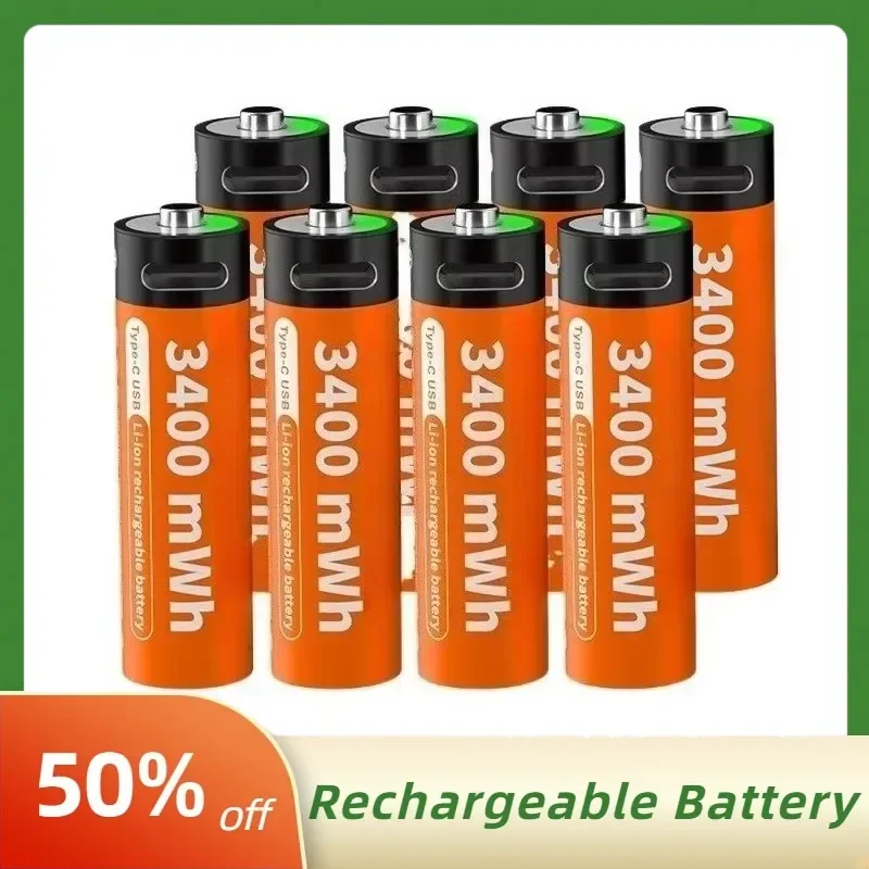 High Capacity 3400mWh 1.5V AA USB Rechargeable Lithium-ion Batteries Suitable for Fingerprint Lock Toys Replaceable Battery