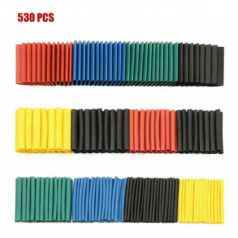 127/530 Pcs Black Heat Shrink Sleeving Tubing Tube connectors Assortment Kit Wrap Cable Electrical Connection Electrical Wire B4