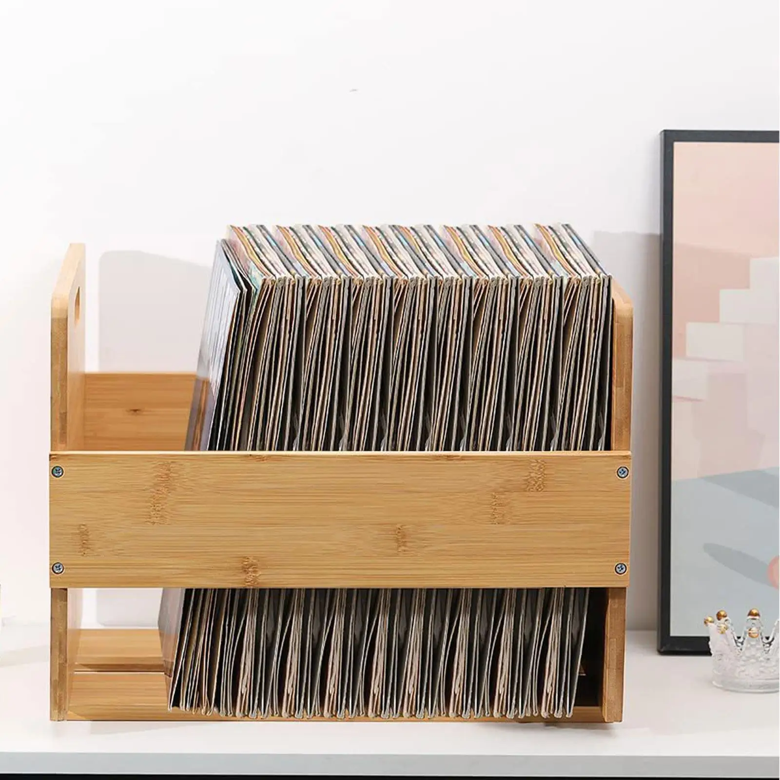 

Vinyl Record Holder, File Organizer Rack, Desktop Organizer ,Wood Book Storage Stand for Vinyl Records files