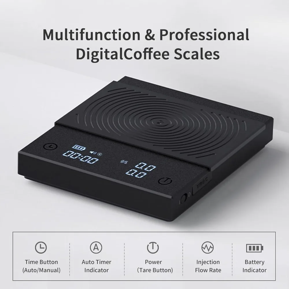 TIMEMORE Coffee Scale Basic 2.0 Electronic Espresso Scale with Water Flow Rate and Timer Function, Free Switching