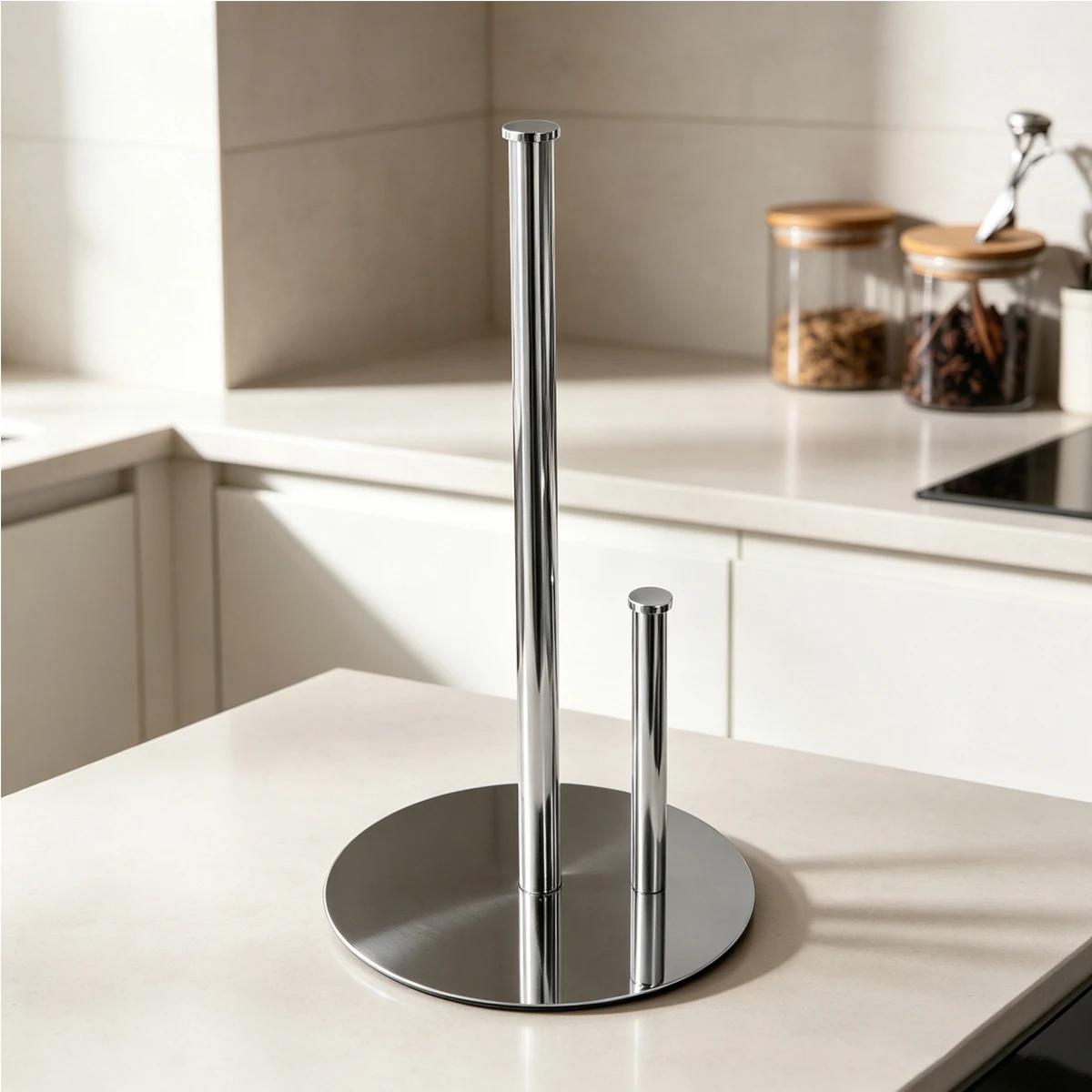 Stainless Steel Paper Towel Holder with Weighted Base, Space‑Saving Countertop Organizer for Paper Rolls, Kitchen Essential