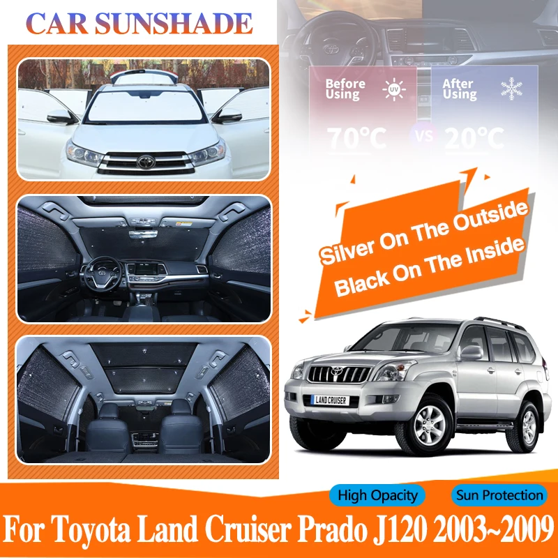 

Car Window Shading Covers For Toyota Land Cruiser Prado J120 2003~2009 Black Slivr Sunscreen Anti-UV Sunshades Auto Accessories