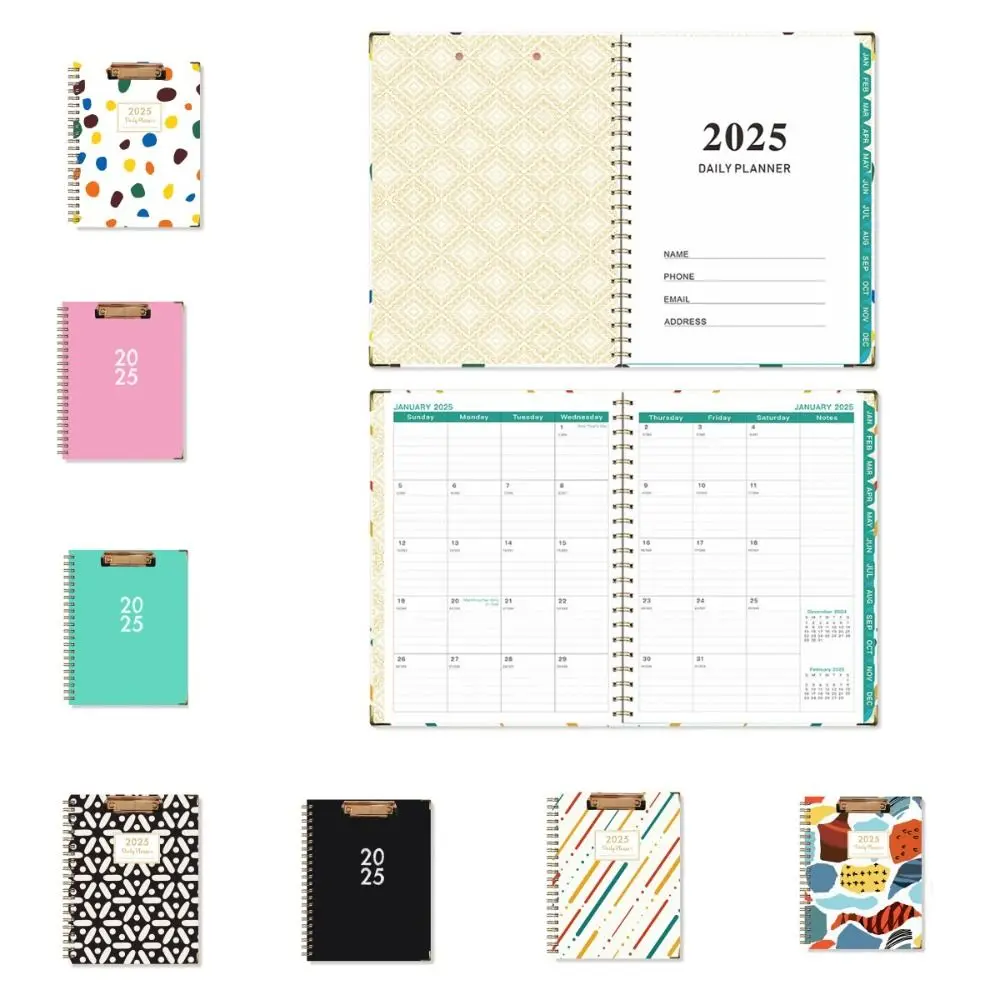 With Plate Clamp 2025 English Agenda Book Daily Planner Loose-leaf Coil A4 Schedules Calendar Notepad Monthly Calendar