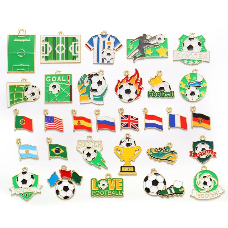 

1PCS Soccer Football Enamel Pendant Charm Flag Trophy Gold-Plated DIY Jewelry Accessory for Earring Bracelet Keychain Necklace