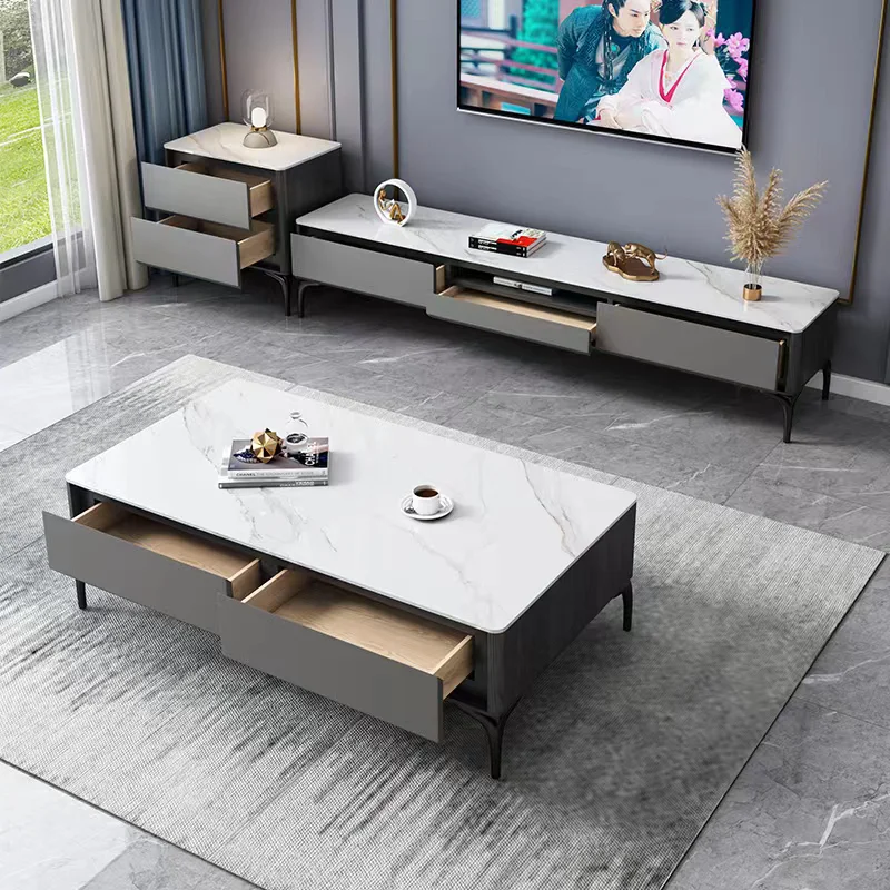 

Modern White Wooden Multifunctional TV Cabinet and Coffee Table Set Oak Home Furniture Living Room Wall Set Modern