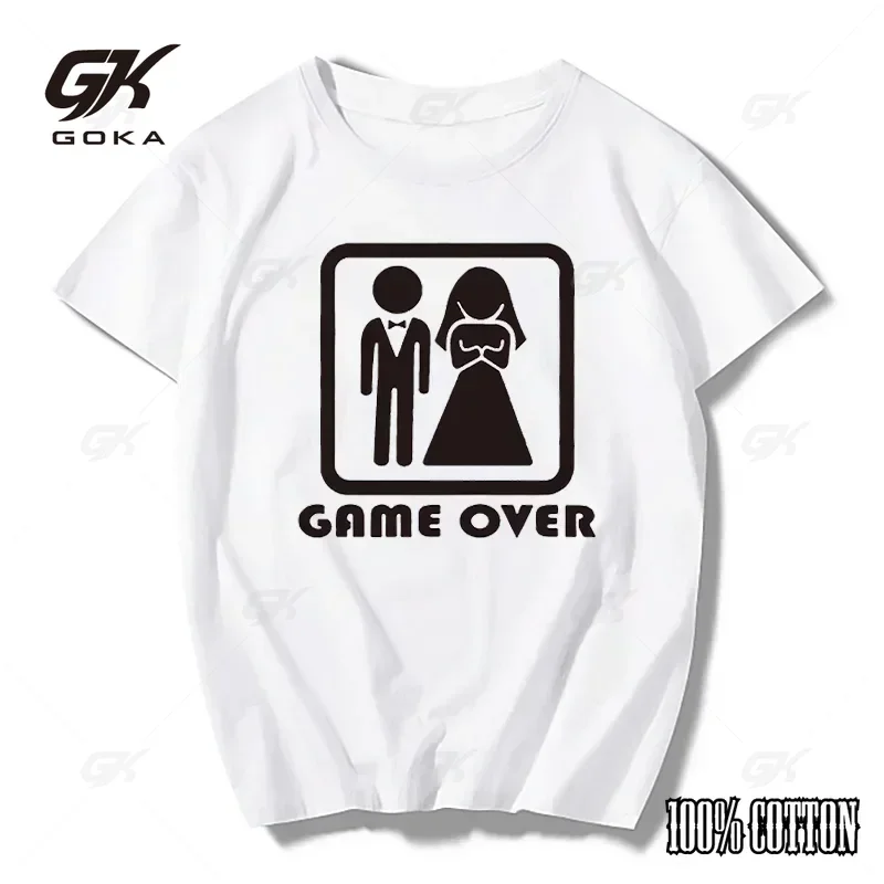 Summer Cotton T Shirt Funny Game Over Bride Groom Single Party T-shirt Fun T-shirt Women's Clothing Short Sleeve Camo T-shirt