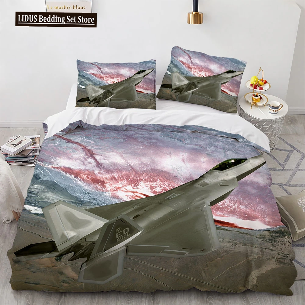 

Blue Sky Sea Fighter Landscape Duvet Cover Set Airplane Decor Bedding Set Polyester Comforter Cover King Queen Size For Teen Kid