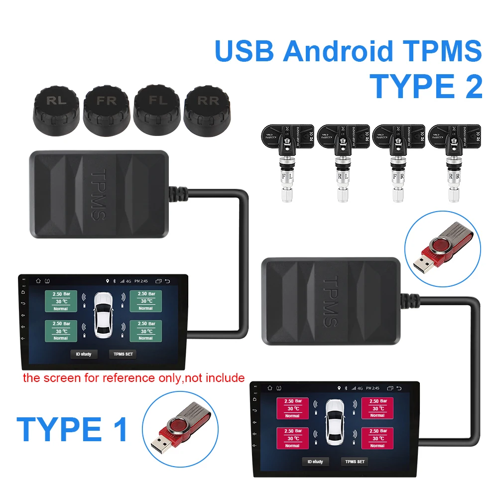 USB TPMS for Car Radio DVD Player Tire Pressure Monitoring System Android TPMS Spare Tyre Internal External Sensor