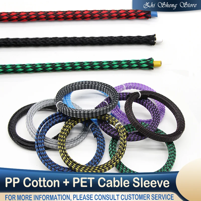 

1-100m New Flexible Braided Cable Sleeve 4/8/12mm PP Cotton+PET Yarn Wire Insulated Protection Wrap Harness Sheath Sleeving
