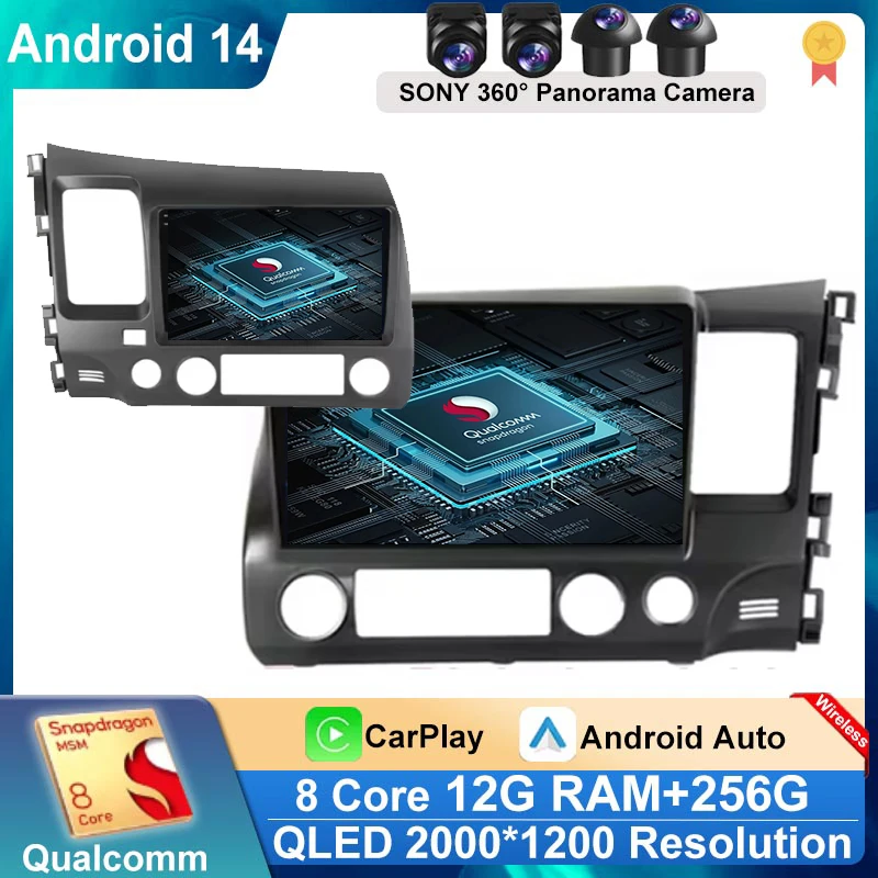 

Car Radio Android 14 For Honda Civic 8 FK FN FD 2005 - 2012 RHD Multimedia Player Navigation GPS Carplay Stereo BT Head Unit DSP