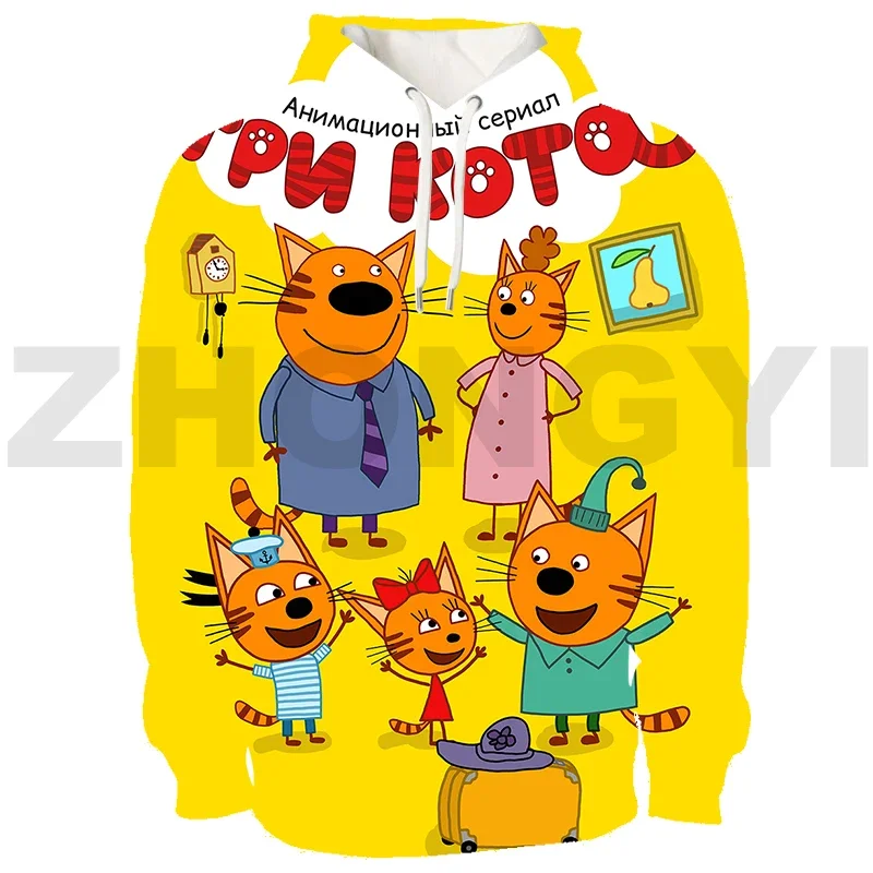 

3D Kid-E-Cats Three Kittens Streetwear Trendy Russian Tri Kota Anime Hoodie TpnkoTa Pullovers Oversized Hip Hop Couple Clothes