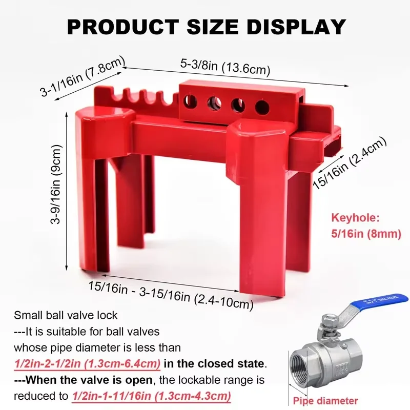 Lockout Adjustable Ball Valve Lockout Device Red Outdoor Water Spigot Lock Industrial Faucet Handle Locks Pipeline Valve