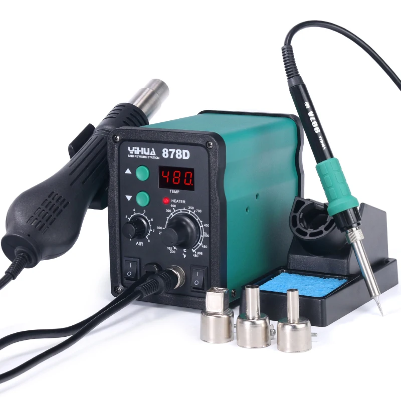 

YIHUA 2 in 1 878D Soldering Rework Station Digital Display SMD BAG Smart Hot Air Station With Hot Air Gun Soldering Iron